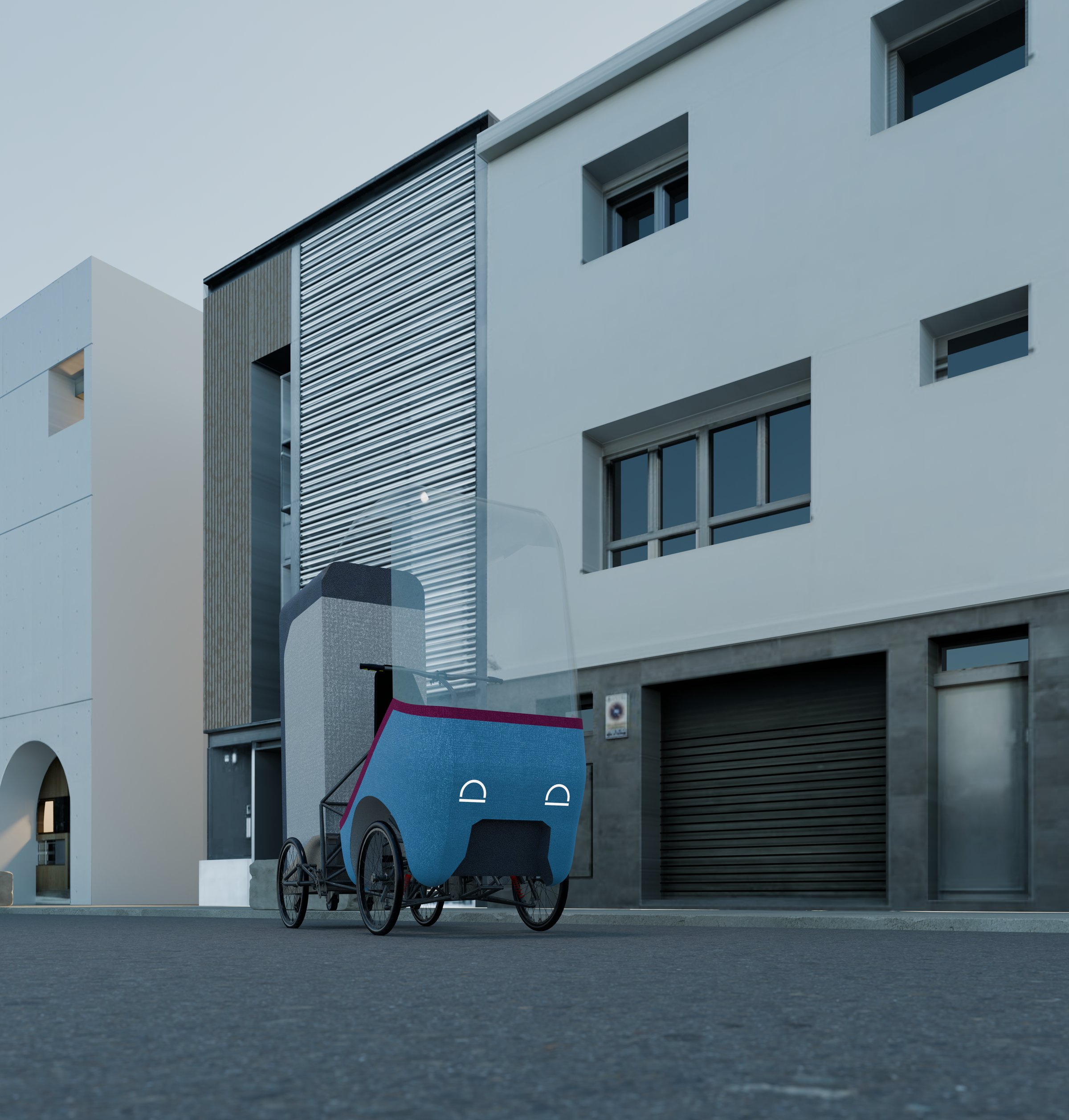 MORE Cargobike, full vehicle, parked in an urban street scene